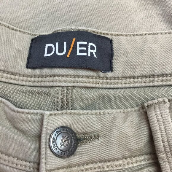 Du/er Mens Slim Fit Performance Denim Pants 34x30 Beige Cotton Blend Stretch - Picture 13 of 16